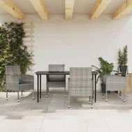 Detailed information about the product 5 Piece Garden Dining Set Grey and Black Poly Rattan and Steel