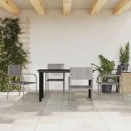 Detailed information about the product 5 Piece Garden Dining Set Grey and Black Poly Rattan and Steel