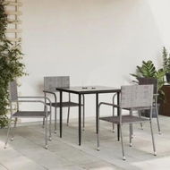 Detailed information about the product 5 Piece Garden Dining Set Grey and Black Poly Rattan and Steel