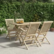 Detailed information about the product 5 Piece Garden Dining Set Grey Solid Wood Teak
