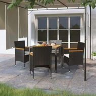 Detailed information about the product 5 Piece Garden Dining Set Poly Rattan & Solid Acacia Wood Black