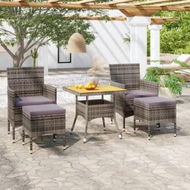 Detailed information about the product 5 Piece Garden Dining Set Poly Rattan & Solid Acacia Wood Grey