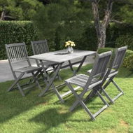 Detailed information about the product 5 Piece Garden Dining Set Solid Acacia Wood Grey