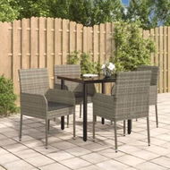 Detailed information about the product 5 Piece Garden Dining Set with Cushions Black and Grey Poly Rattan