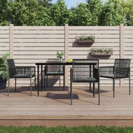 Detailed information about the product 5 Piece Garden Dining Set with Cushions Black Poly Rattan and Steel