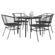 Detailed information about the product 5 Piece Garden Dining Set with Cushions Black Poly Rattan Glass