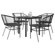 Detailed information about the product 5 Piece Garden Dining Set with Cushions Black Poly Rattan Glass