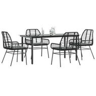 Detailed information about the product 5 Piece Garden Dining Set with Cushions Black Poly Rattan Glass