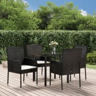 Detailed information about the product 5 Piece Garden Dining Set with Cushions Black Poly Rattan