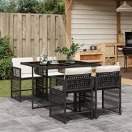 Detailed information about the product 5 Piece Garden Dining Set with Cushions Black Poly Rattan