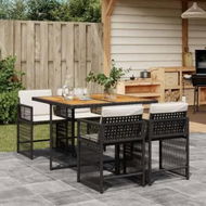 Detailed information about the product 5 Piece Garden Dining Set with Cushions Black Poly Rattan