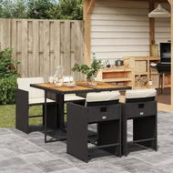 Detailed information about the product 5 Piece Garden Dining Set with Cushions Black Poly Rattan