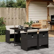 Detailed information about the product 5 Piece Garden Dining Set with Cushions Black Poly Rattan