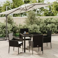 Detailed information about the product 5 Piece Garden Dining Set with Cushions Black Poly Rattan