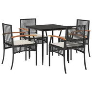 Detailed information about the product 5 Piece Garden Dining Set with Cushions Black Poly Rattan