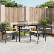 Detailed information about the product 5 Piece Garden Dining Set with Cushions Black Poly Rattan