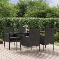 Detailed information about the product 5 Piece Garden Dining Set with Cushions Black Poly Rattan