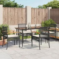 Detailed information about the product 5 Piece Garden Dining Set with Cushions Black Poly Rattan