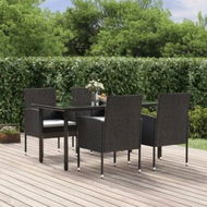 Detailed information about the product 5 Piece Garden Dining Set with Cushions Black Poly Rattan