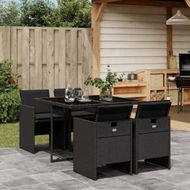 Detailed information about the product 5 Piece Garden Dining Set with Cushions Black Poly Rattan