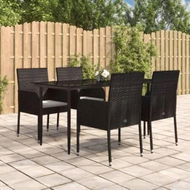 Detailed information about the product 5 Piece Garden Dining Set with Cushions Black Poly Rattan