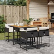 Detailed information about the product 5 Piece Garden Dining Set with Cushions Black Poly Rattan