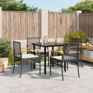 Detailed information about the product 5 Piece Garden Dining Set with Cushions Black Poly Rattan