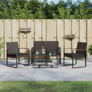 Detailed information about the product 5 piece Garden Dining Set with Cushions Brown PP Rattan