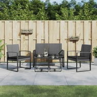 Detailed information about the product 5 piece Garden Dining Set with Cushions Dark Grey PP Rattan