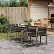 Detailed information about the product 5 Piece Garden Dining Set with Cushions Grey Poly Rattan