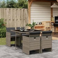 Detailed information about the product 5 Piece Garden Dining Set with Cushions Grey Poly Rattan