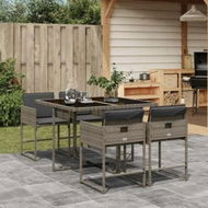 Detailed information about the product 5 Piece Garden Dining Set with Cushions Grey Poly Rattan