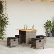 Detailed information about the product 5 Piece Garden Dining Set with Cushions Grey Poly Rattan