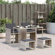 Detailed information about the product 5 Piece Garden Dining Set with Cushions Light Grey Poly Rattan