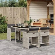 Detailed information about the product 5 Piece Garden Dining Set with Cushions Light Grey Poly Rattan