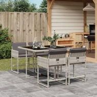 Detailed information about the product 5 Piece Garden Dining Set with Cushions Light Grey Poly Rattan