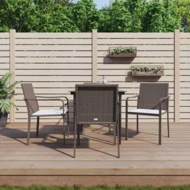 5 Piece Garden Dining Set with Cushions Poly Rattan and Steel