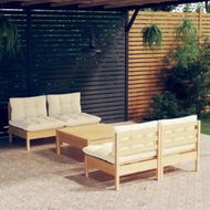 Detailed information about the product 5 Piece Garden Lounge Set with Cream Cushions Pinewood