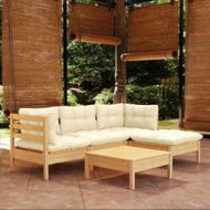 Detailed information about the product 5 Piece Garden Lounge Set with Cream Cushions Pinewood
