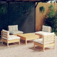 Detailed information about the product 5 Piece Garden Lounge Set with Cream Cushions Pinewood