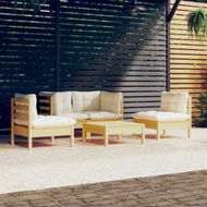 Detailed information about the product 5 Piece Garden Lounge Set with Cream Cushions Solid Pinewood