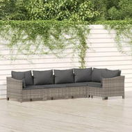 Detailed information about the product 5 Piece Garden Lounge Set with Cushions Grey Poly Rattan