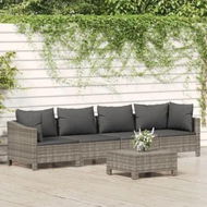 Detailed information about the product 5 Piece Garden Lounge Set with Cushions Grey Poly Rattan