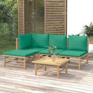Detailed information about the product 5 Piece Garden Lounge Set with Green Cushions Bamboo