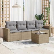 Detailed information about the product 5 Piece Garden Sofa Set with Cushions Beige Poly Rattan