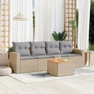 Detailed information about the product 5 Piece Garden Sofa Set with Cushions Beige Poly Rattan