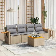 Detailed information about the product 5 Piece Garden Sofa Set with Cushions Beige Poly Rattan
