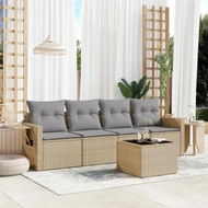 Detailed information about the product 5 Piece Garden Sofa Set with Cushions Beige Poly Rattan