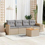 Detailed information about the product 5 Piece Garden Sofa Set with Cushions Beige Poly Rattan