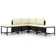 Detailed information about the product 5 Piece Garden Sofa Set with Cushions Black Poly Rattan